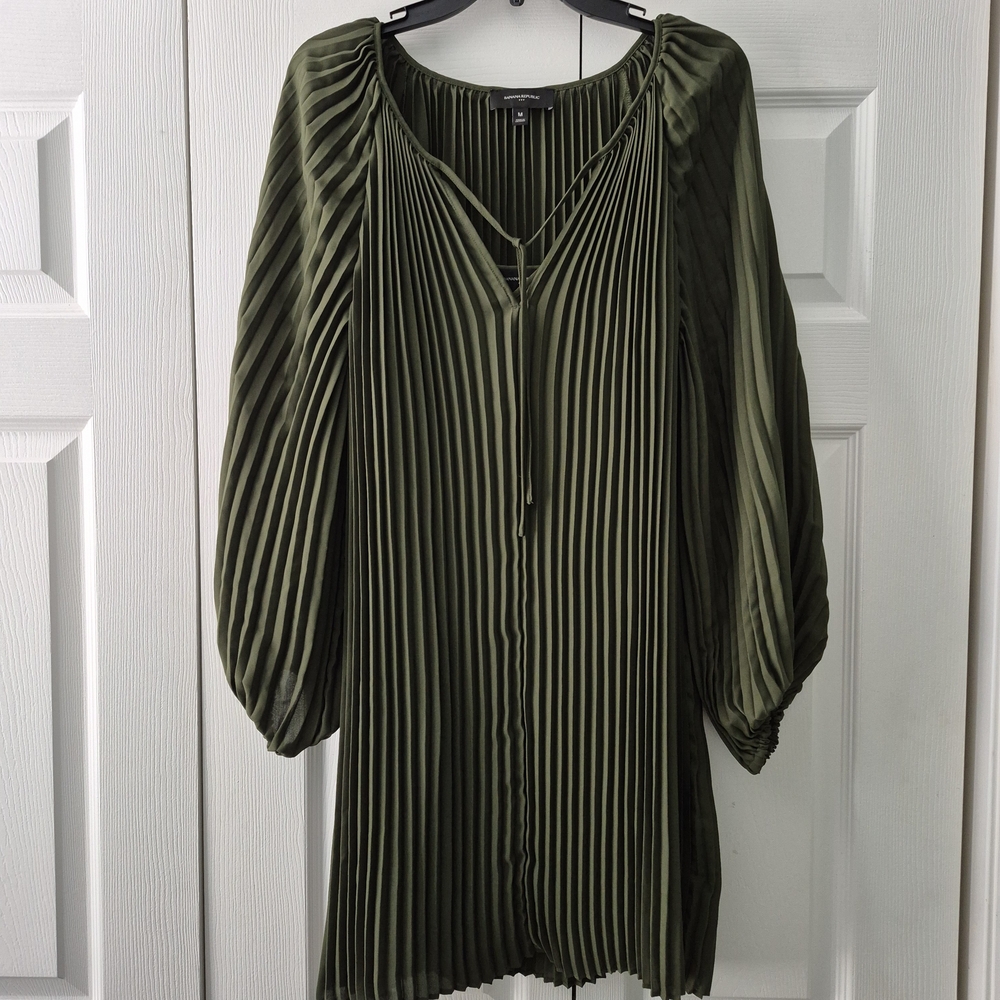 Banana Republic Olive Green Pleated Mini Dress